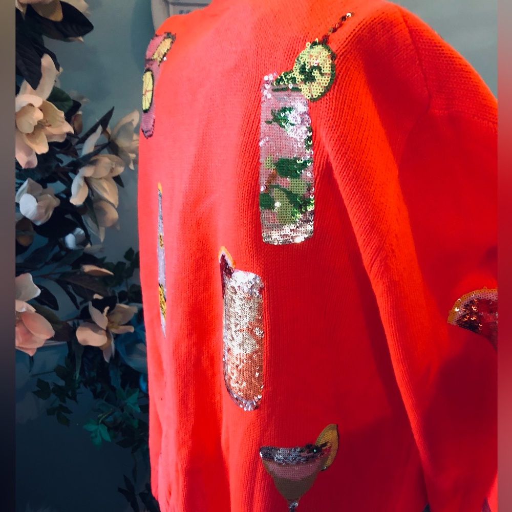Queen of Sparkles Bright Orange 🍹 Cocktail Women's Cardigan - Picture 11 of 11